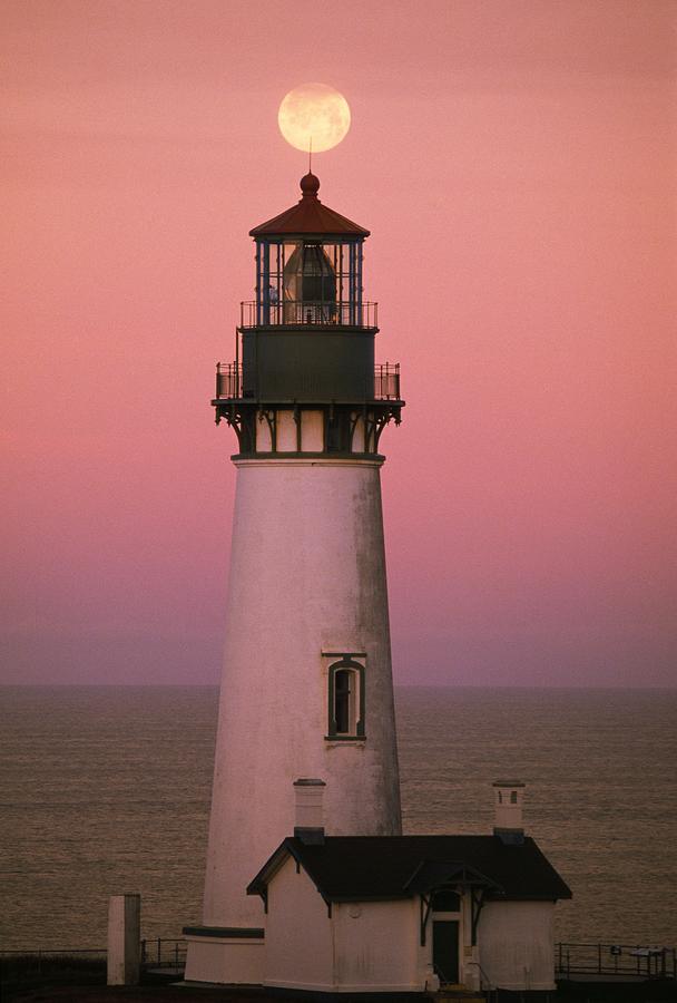Full Moon Over Yaquina Head Light Photograph by Natural Selection Craig Tuttle