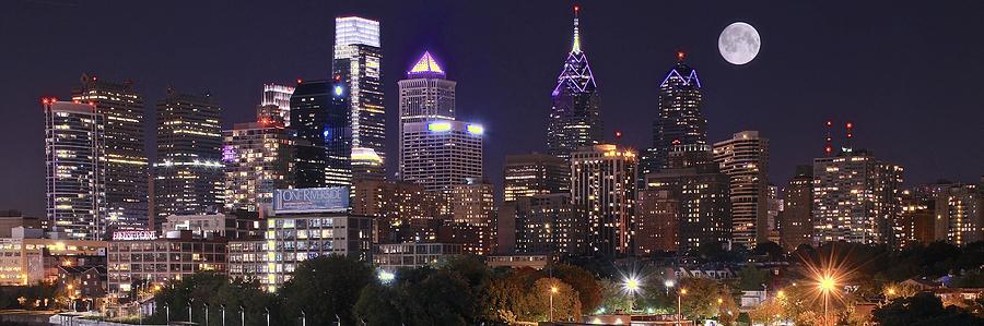 Full Moon Philly Panorama Photograph by Frozen in Time Fine Art Photography