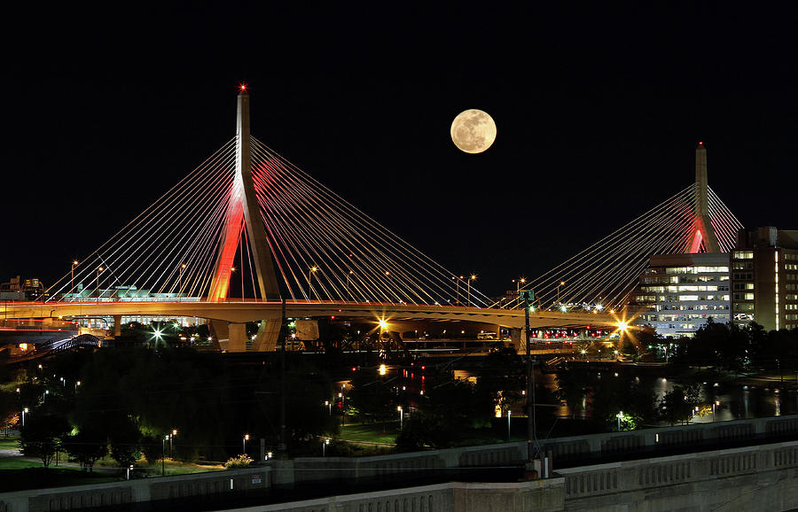 Full Moon Rising Across Boston Zakim Bridge Photograph by Juergen Roth