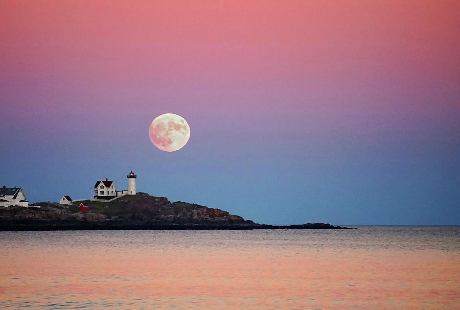 Full Moon Rising at Nubble Light by Wayne Marshall Chase Full Moon Rising at Nubble Light by Wayne Marshall Chase