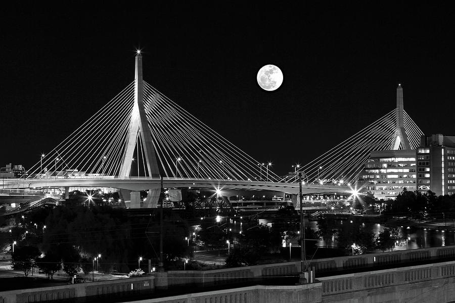 Full Moon Rising over Boston Zakim Bridge Photograph by Juergen Roth