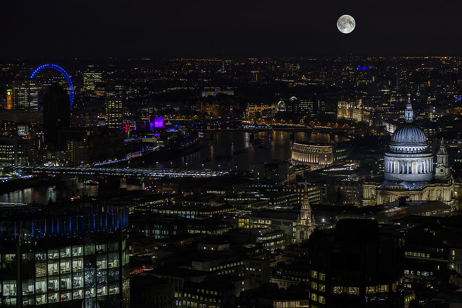 Full Color Moon rising over London Skyline  Photograph by Andy Myatt