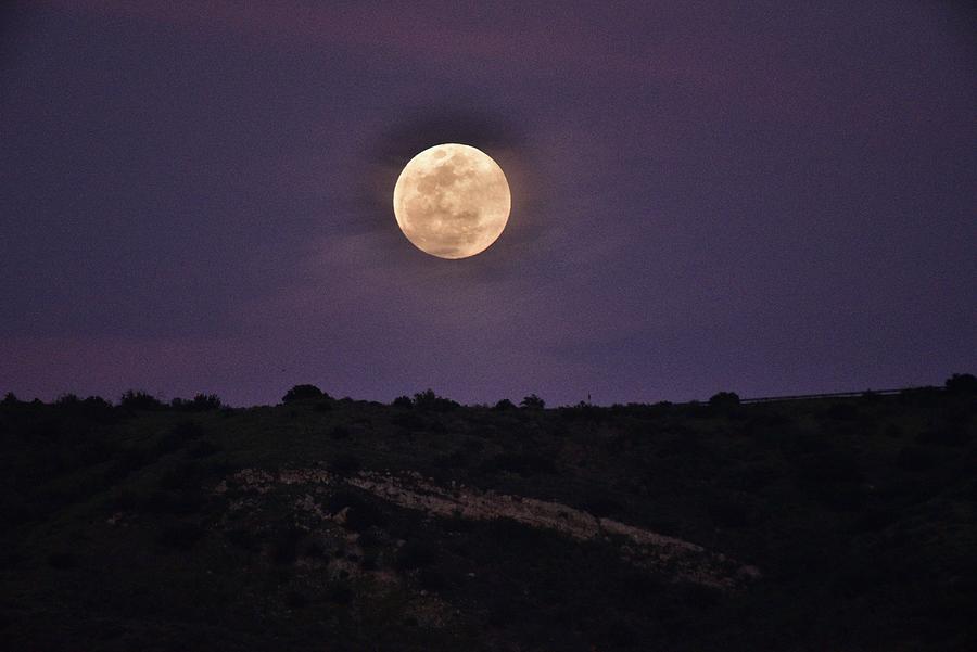 Full Moon Rising Over Silhouetted Hillside with Purple Sky 3 Photograph by Linda Brody