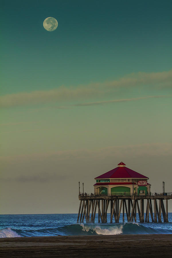  Full Moon setting at the Pier  Photograph by Duncan Selby