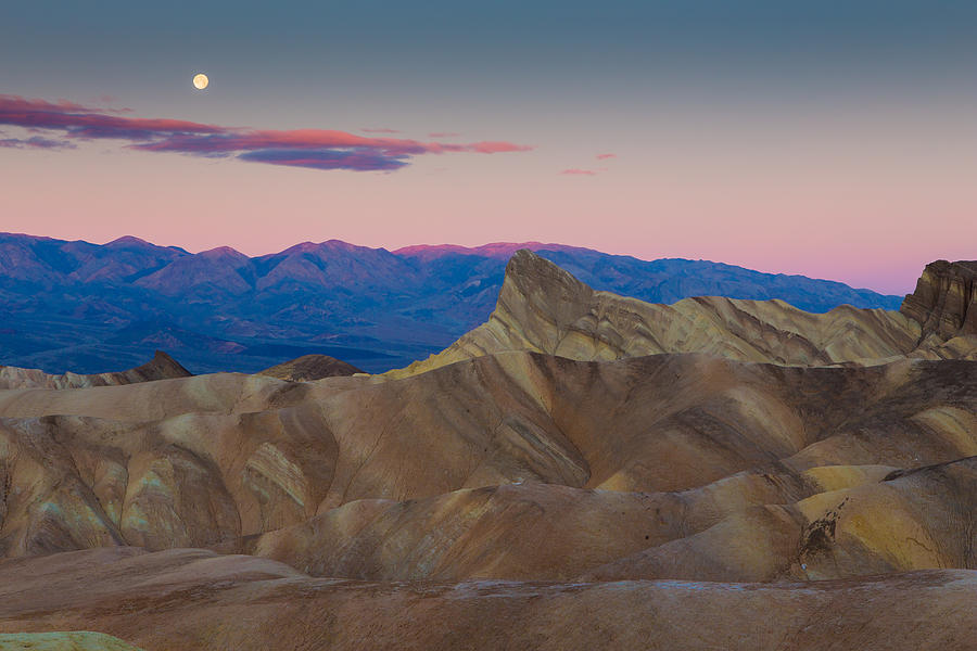 Full moon setting at Zabriskie point death Valley  Photograph by Duncan Selby