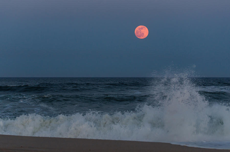 Nature Photograph - Full Moon Splash Seaside NJ by Terry DeLuco