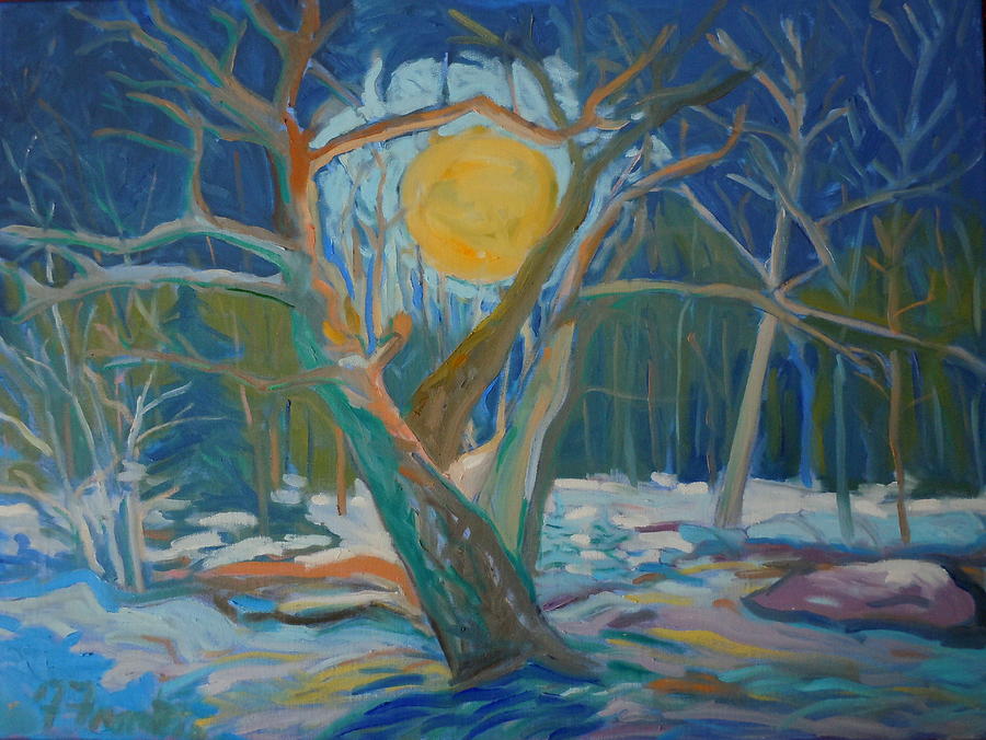 Full Moon Through Winter Oak Painting by Francine Frank