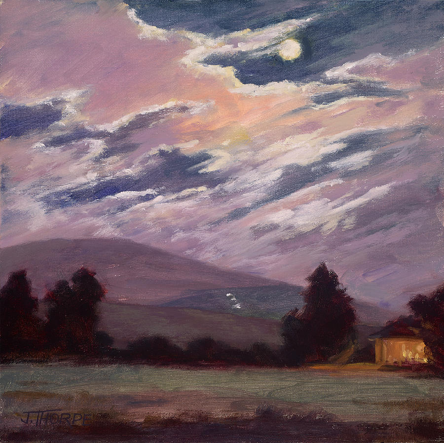 Tree Painting - Full Moon With Clouds by Jane Thorpe