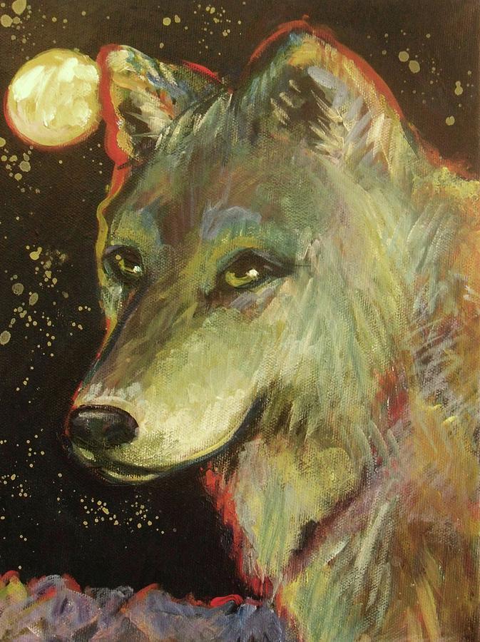 Full Moon Wolf Painting by Carol Suzanne Niebuhr