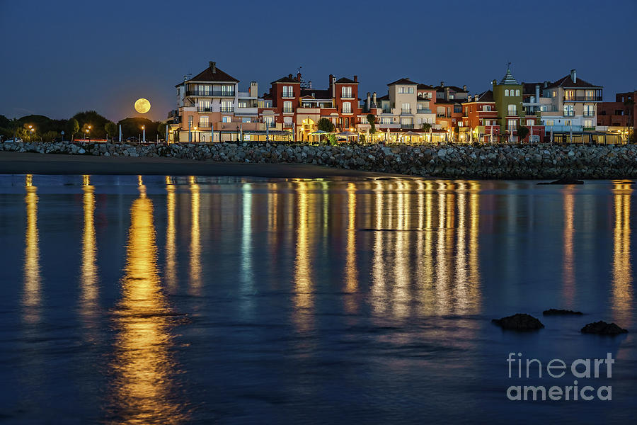Full Moonrise Over Sailors Town Puerto De Santa Maria Spain Photograph