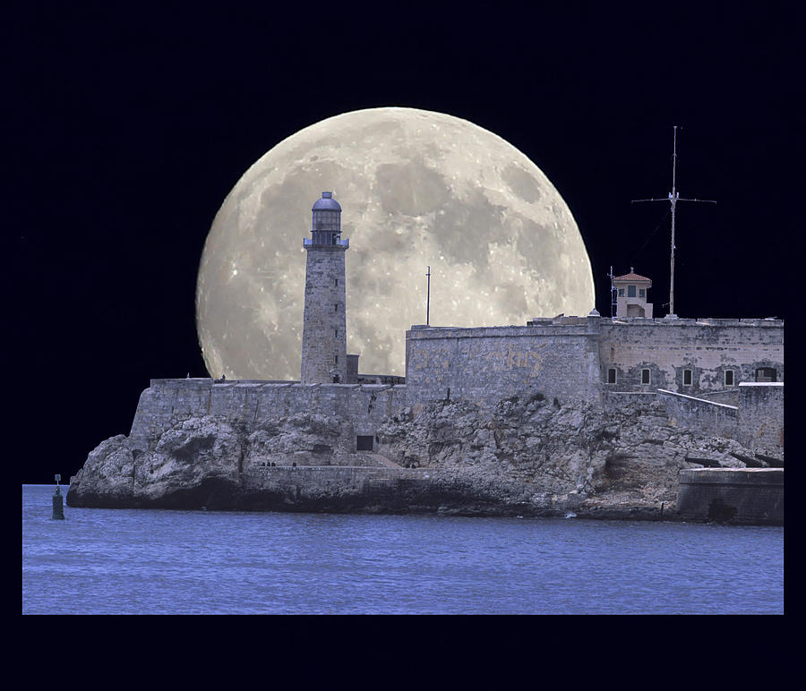 Full moonrise over the Castillo de los Tres Reyes Magos del Morro, Havana, CUBA Photograph by Gary Corbett