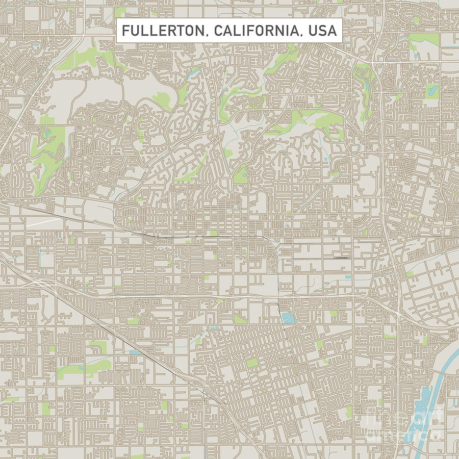 City Digital Art - Fullerton California US City Street Map by Frank Ramspott