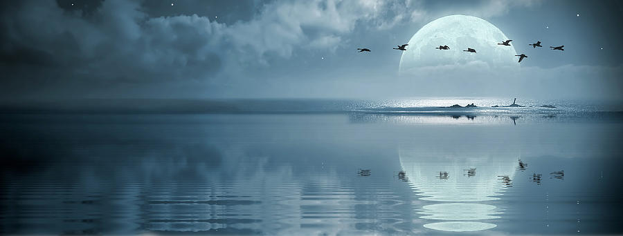 Fantasy Photograph - Fullmoon over the ocean by Jaroslaw Grudzinski