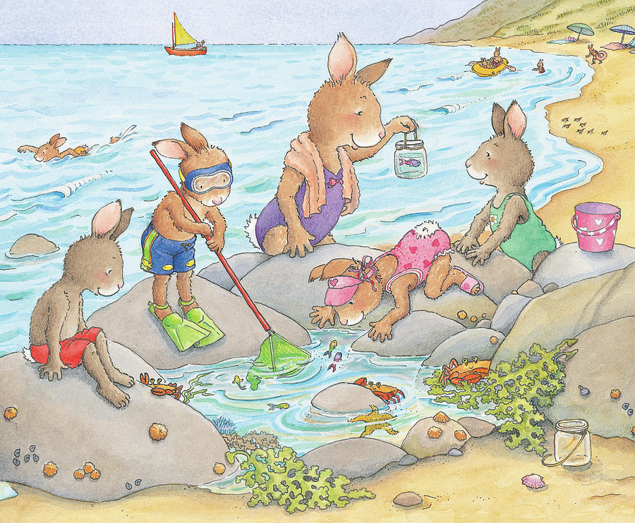 Fun at the Tide Pool Painting by June Goulding