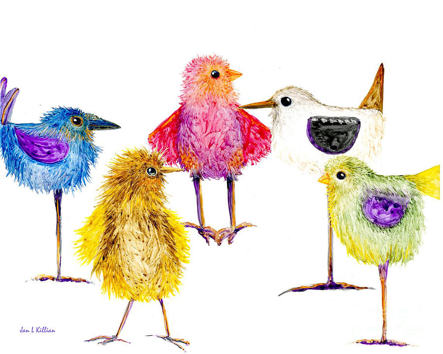 Fun Birds Painting by Jan Killian
