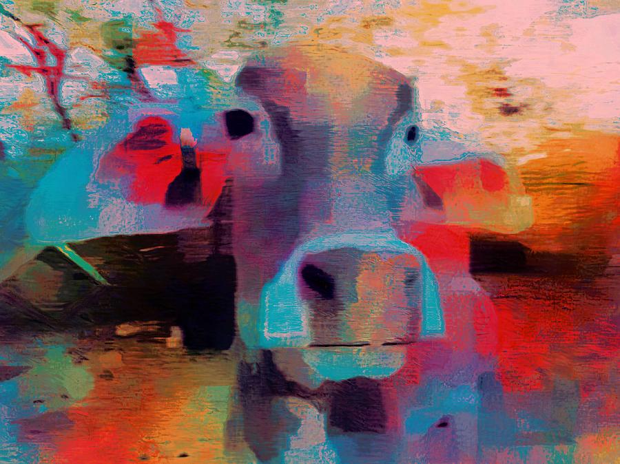 Fun Pink Blue Abstract Cow Rajasthan India 1b Photograph by Sue Jacobi