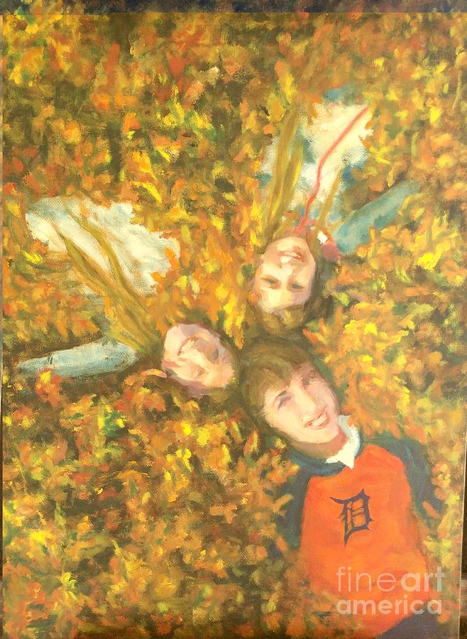 Fun In The Leaves Painting by Myrtle Joy