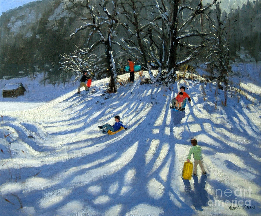 Andrew Macara Painting - Fun in the Snow by Andrew Macara Andrew Macara Painting - Fun in the Snow by Andrew Macara