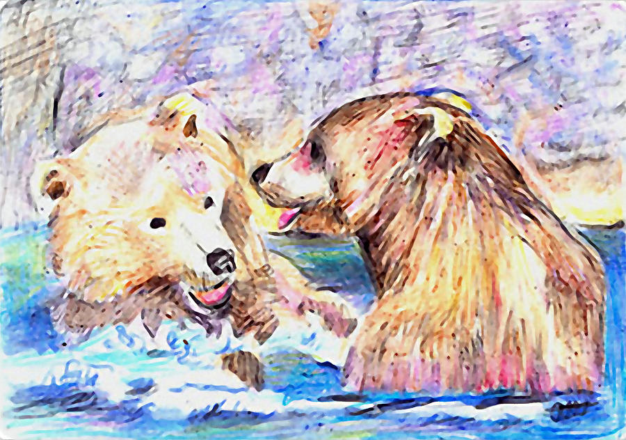 Bear Mixed Media - Fun In The Water by Arline Wagner