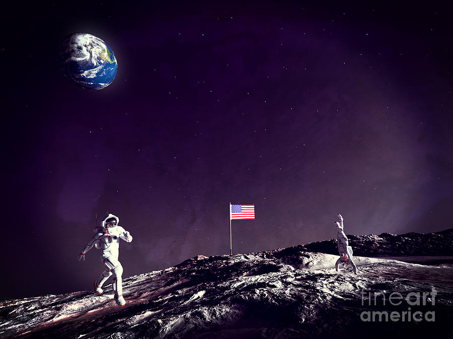 Space Digital Art - Fun On The Moon by Two Hivelys