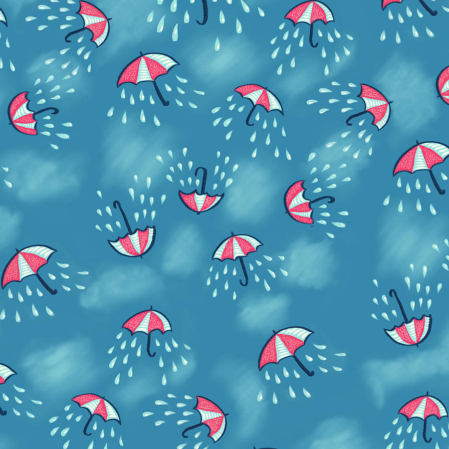 Umbrella Digital Art - Fun Raining Umbrella Pattern by Boriana Giormova