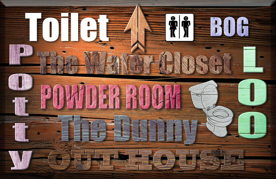 Sign Photograph - Fun Toilet Sign in Wood Effect, Arrow pointing Forward by Philip Brown
