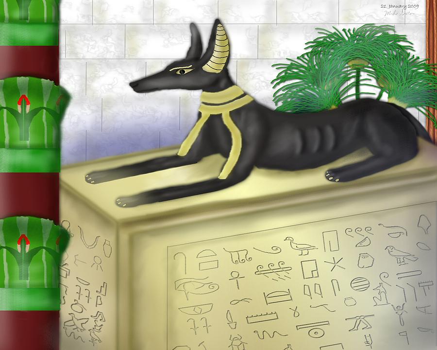 Heiroglyphs Painting - Funerary Anubis by Mike Sexton Heiroglyphs Painting - Funerary Anubis by Mike Sexton