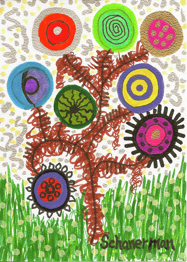 Funky Bubble Tree Drawing by Susan Schanerman