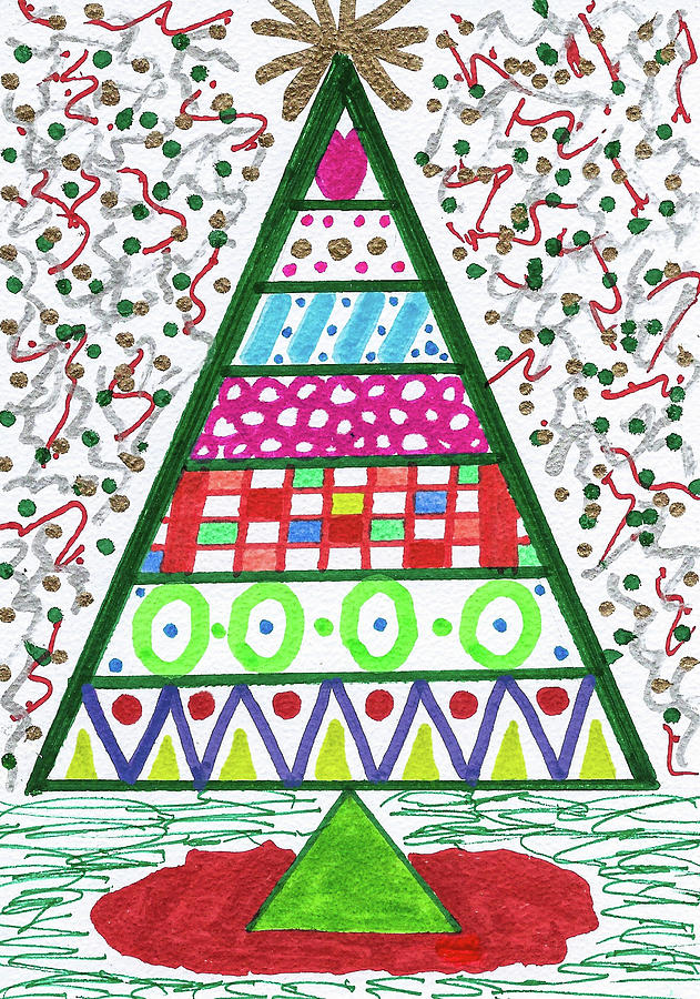 Funky Christmas Drawing by Susan Schanerman