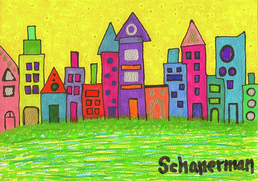 Funky City Drawing by Susan Schanerman