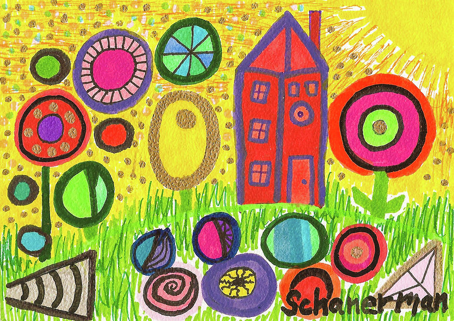 Funky Countryside Drawing by Susan Schanerman