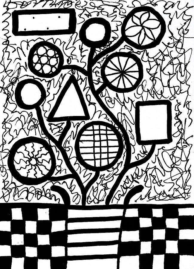 Funky Flowers In Black And White 1 Drawing by Susan Schanerman