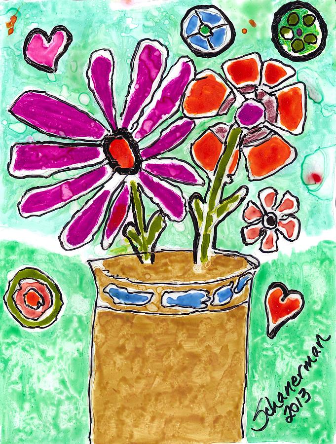 Funky Flowers Painting by Susan Schanerman