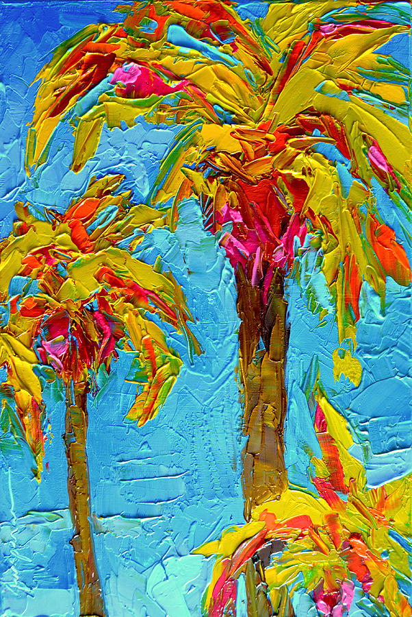 Funky Fun Palm Trees - Modern Impressionist Knife Palette Oil Painting Painting by Patricia Awapara