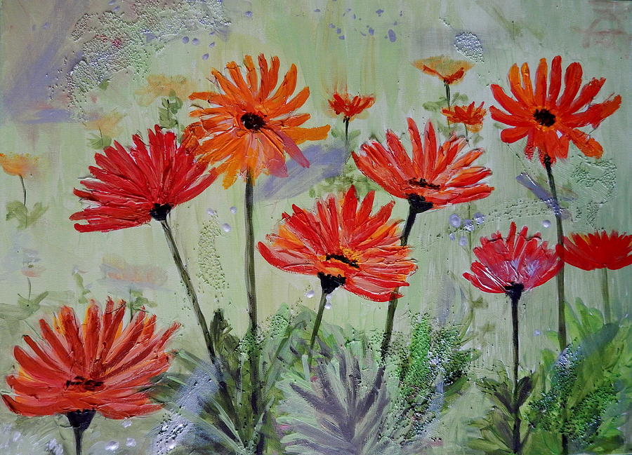 Funky Gerbera Daisies Painting by Betty-Anne McDonald