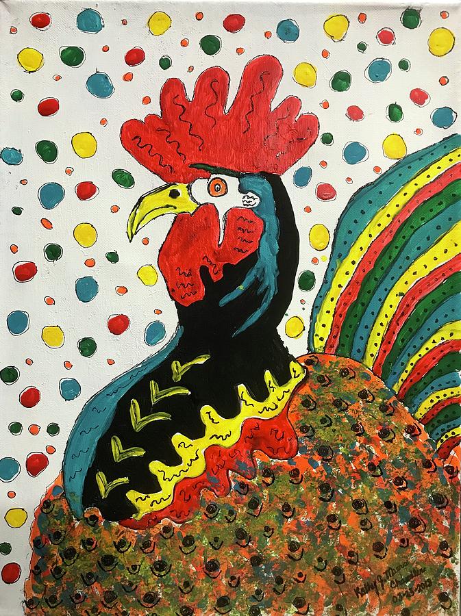 Funky Rooster Painting by Kathy Marrs Chandler