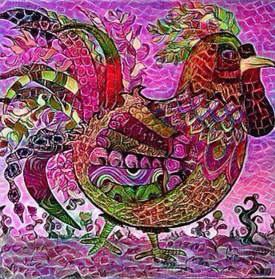 Funky rooster mosaic Digital Art by Megan Walsh