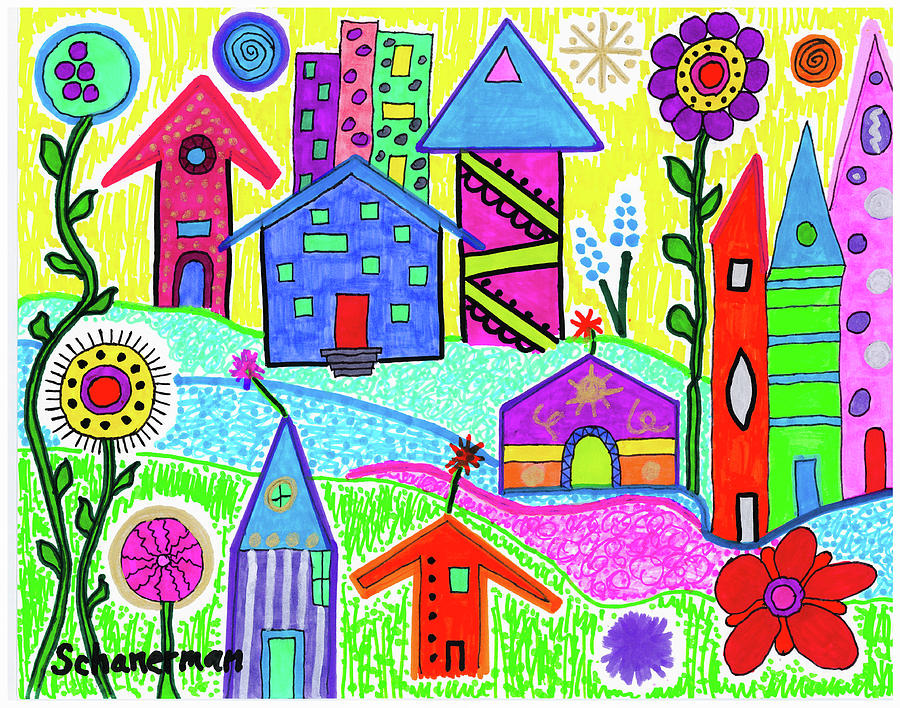 Funky Town 3 Drawing by Susan Schanerman
