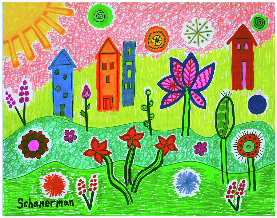 Funky Town Drawing by Susan Schanerman