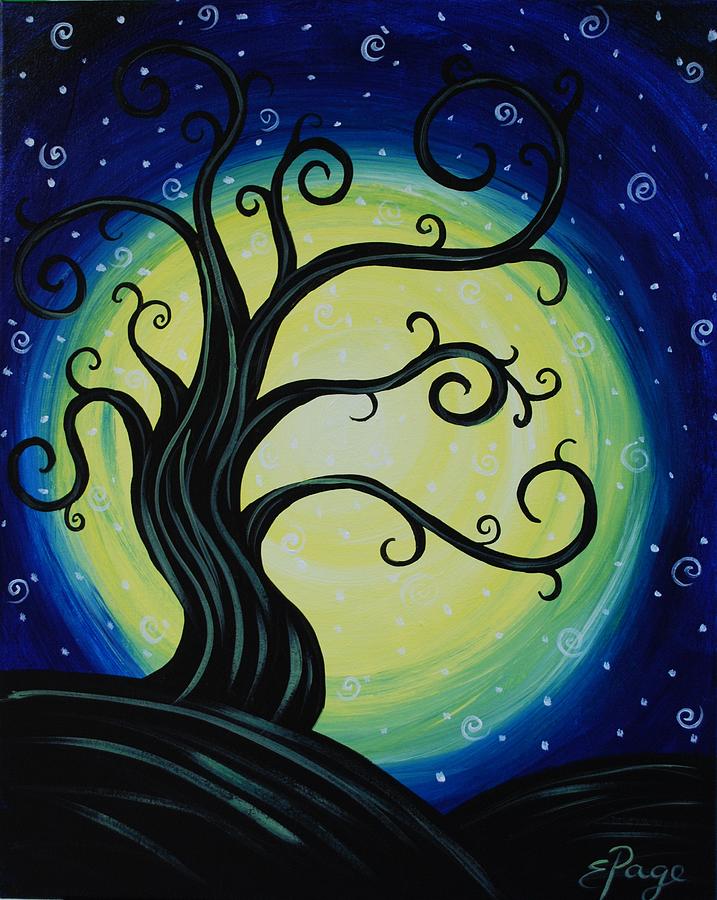 Funky Tree at Midnight Painting by Emily Page