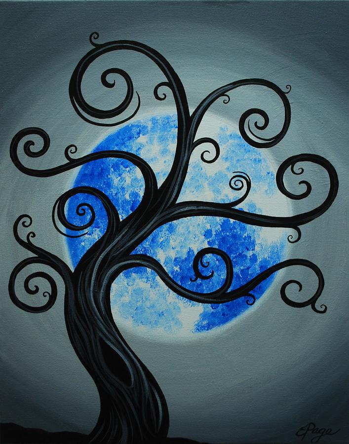 Funky Tree Blue Moon Painting by Emily Page