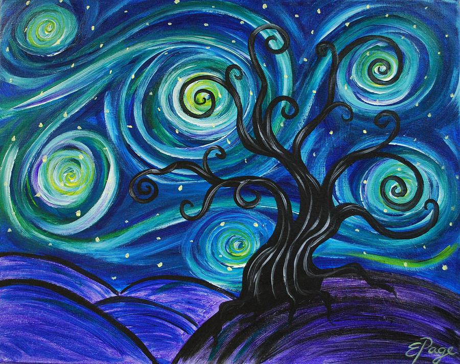 Funky Tree, Starry Night Painting by Emily Page