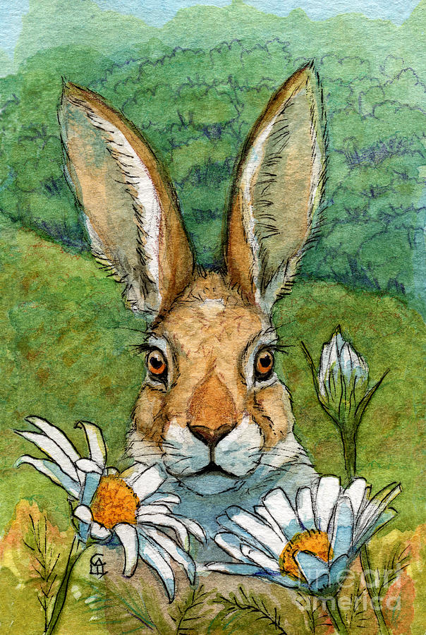 Funny bunnies - with Chamomiles 889 Painting by Svetlana Ledneva-Schukina