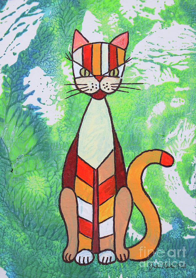 Funny Cat Painting by Jutta Maria Pusl