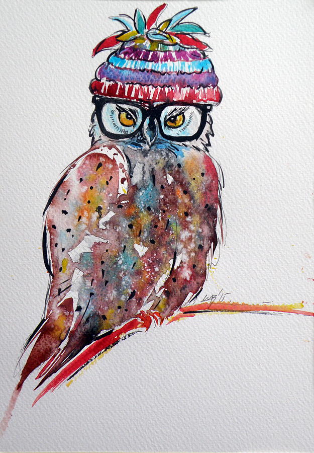 Funny owl Painting by Kovacs Anna Brigitta