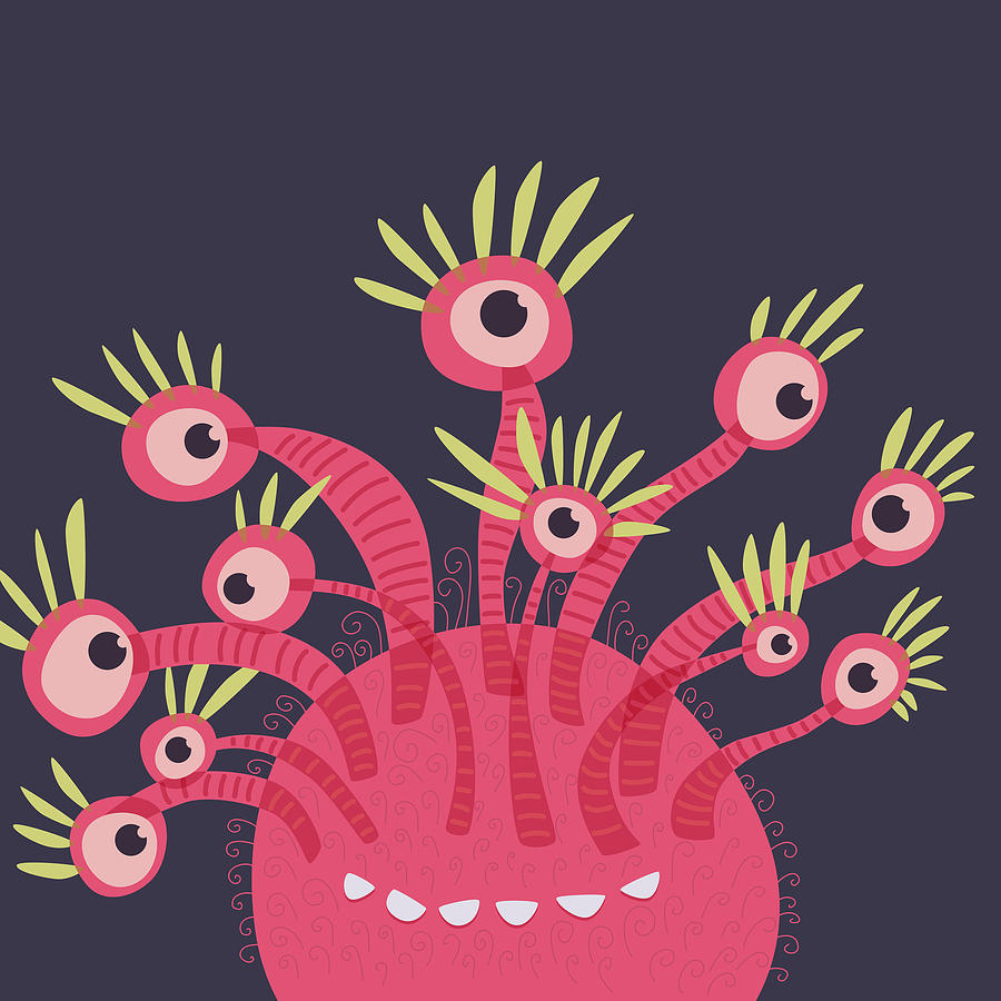 Funny Pink Monster With Eleven Eyes Digital Art by Boriana Giormova
