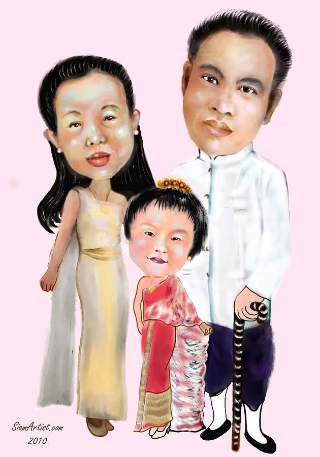 Funny Portrait of The Siamese Family Painting by Sukalya Chearanantana