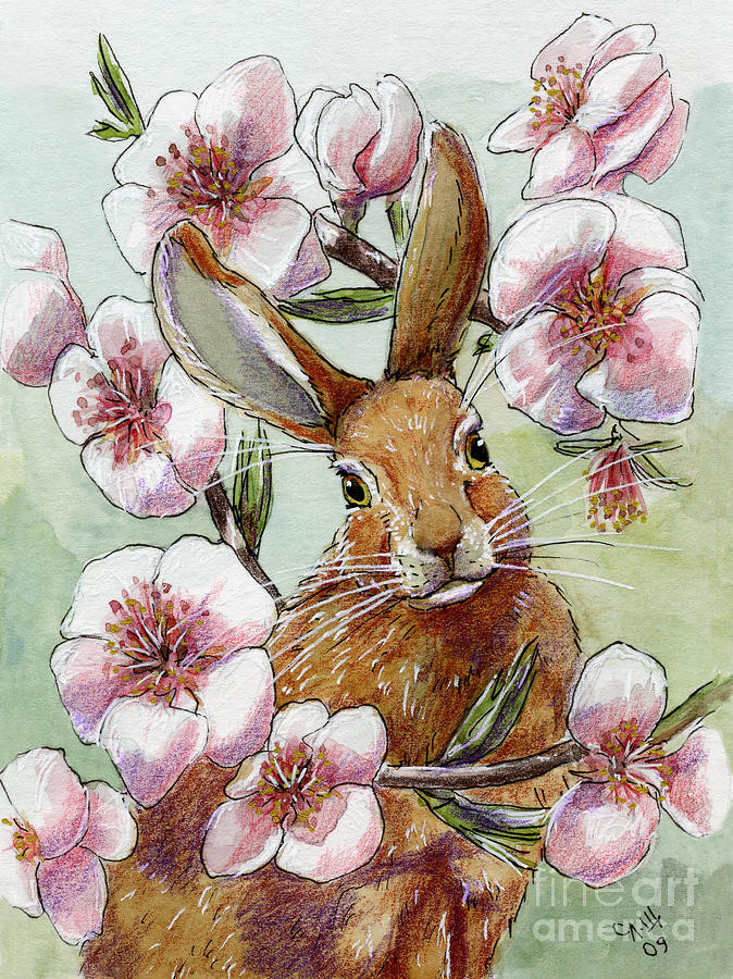 Funny Rabbits - Almond Spring Painting by Svetlana Ledneva-Schukina