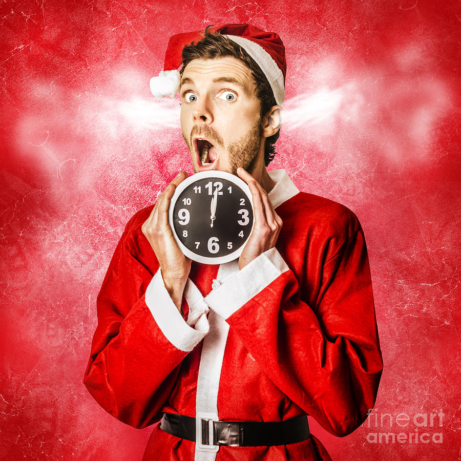Funny santa in a crazy mad christmas rush Photograph by Jorgo Photography