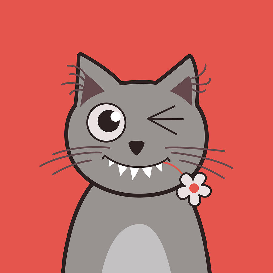 Funny Winking Cartoon Kitty Cat Digital Art by Boriana Giormova